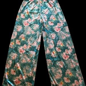 Silky faux velvet lounge hippie boho floral pants